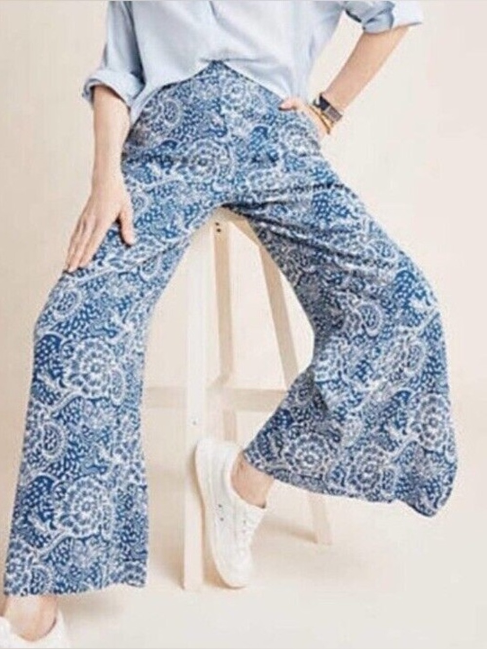 Anthro Maeve pull on floral print split leg wide pants, size XS